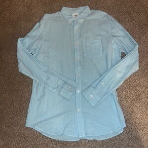 Old Navy Oxford Button Down Shirt Linen Blend Slim Fit Large Stripe White Blue